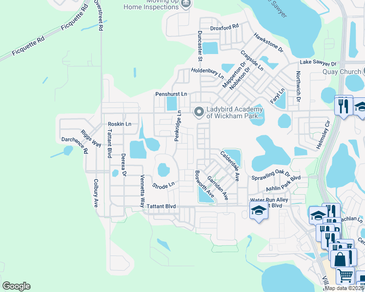 map of restaurants, bars, coffee shops, grocery stores, and more near 7319 Penkridge Lane in Windermere