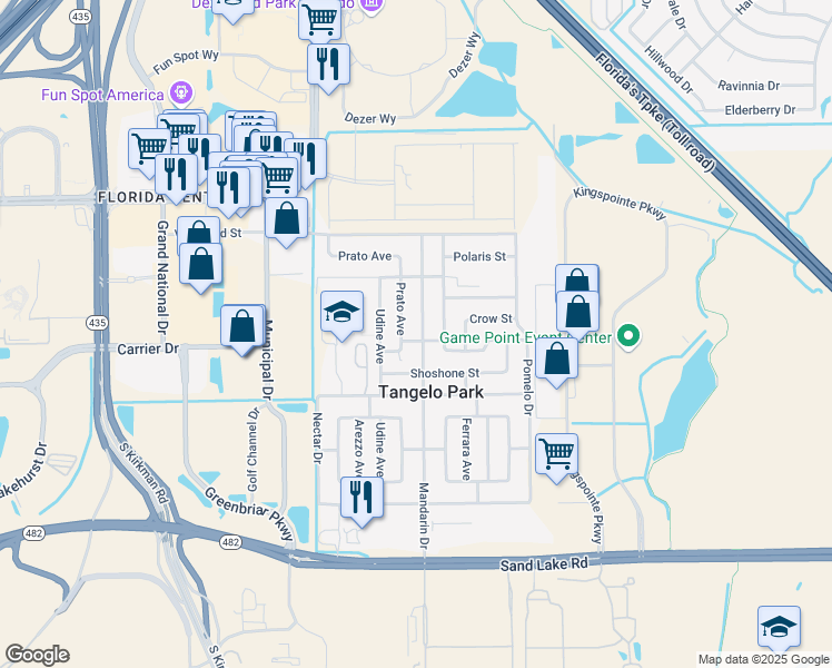 map of restaurants, bars, coffee shops, grocery stores, and more near 7213 Prato Avenue in Orlando