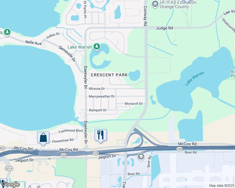 map of restaurants, bars, coffee shops, grocery stores, and more near 3901 Merryweather Drive in Orlando