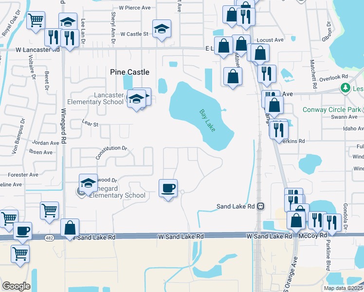 map of restaurants, bars, coffee shops, grocery stores, and more near 6609 Cherry Grove Circle in Orlando