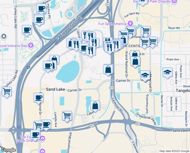 map of restaurants, bars, coffee shops, grocery stores, and more near 5934 Precision Dr in Orlando