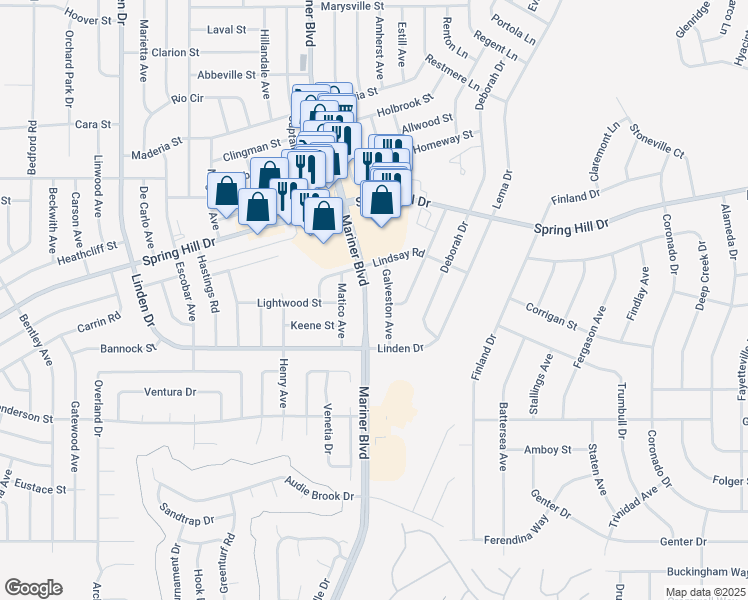 map of restaurants, bars, coffee shops, grocery stores, and more near 1440 Mariner Boulevard in Spring Hill