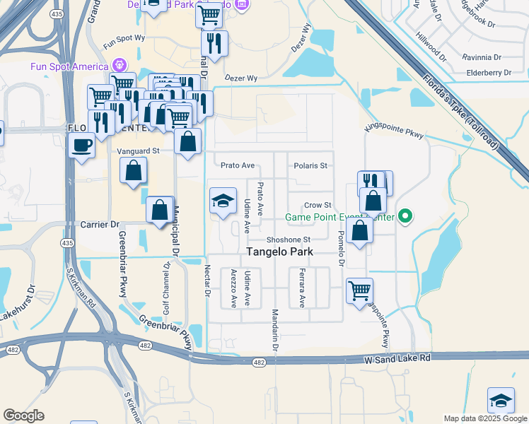 map of restaurants, bars, coffee shops, grocery stores, and more near 7213 Prato Avenue in Orlando