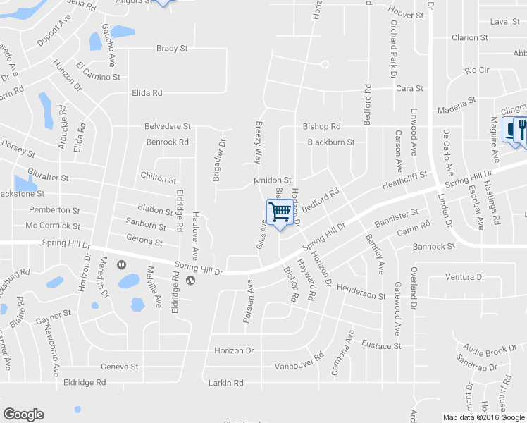 map of restaurants, bars, coffee shops, grocery stores, and more near 1450 Giles Avenue in Spring Hill