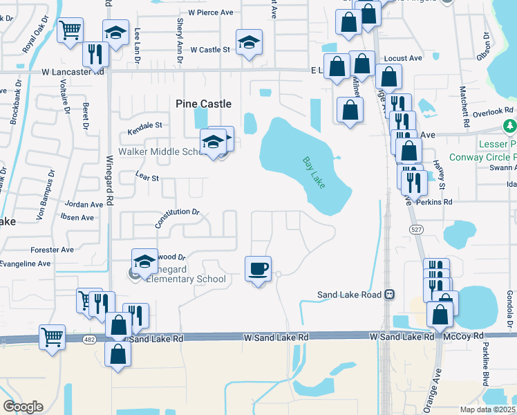 map of restaurants, bars, coffee shops, grocery stores, and more near 6543 Cherry Grove Circle in Orlando