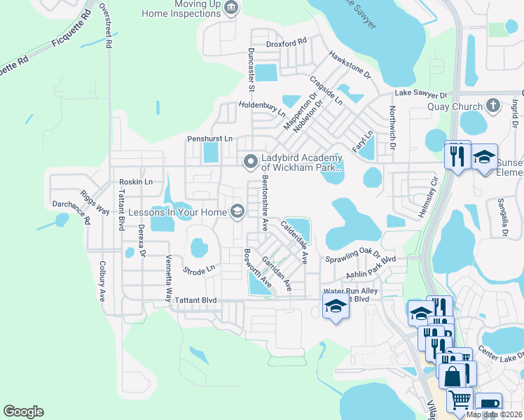 map of restaurants, bars, coffee shops, grocery stores, and more near 7462 Bentonshire Avenue in Windermere