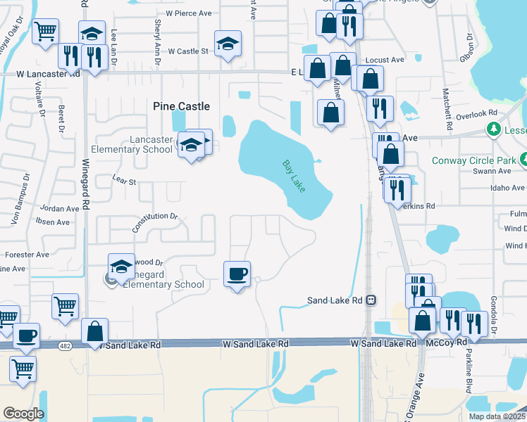 map of restaurants, bars, coffee shops, grocery stores, and more near 6609 Cherry Grove Circle in Orlando
