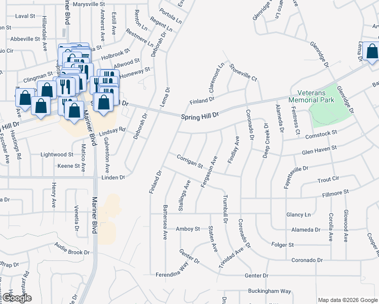 map of restaurants, bars, coffee shops, grocery stores, and more near 1410 Bavon Avenue in Spring Hill