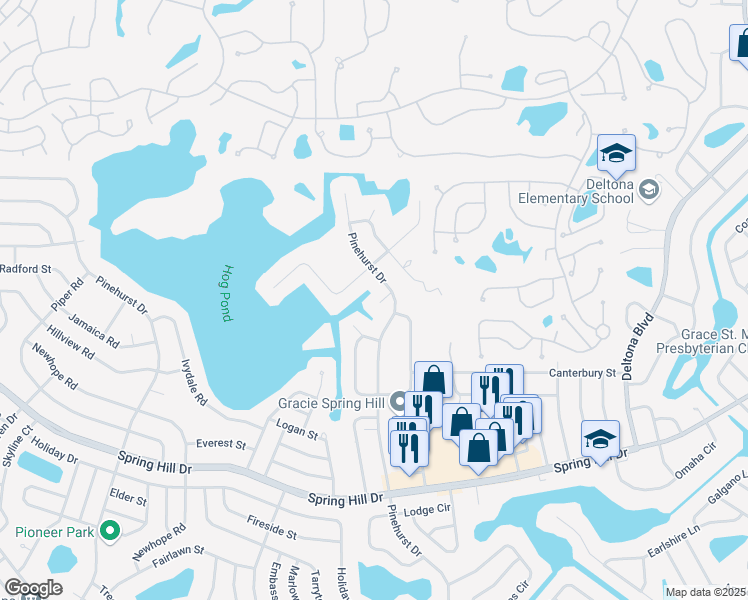 map of restaurants, bars, coffee shops, grocery stores, and more near 7261 Sands Court in Spring Hill