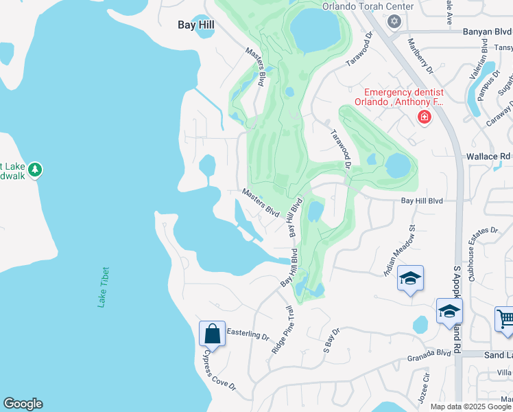 map of restaurants, bars, coffee shops, grocery stores, and more near 6256 Masters Boulevard in Orlando