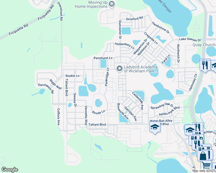 map of restaurants, bars, coffee shops, grocery stores, and more near 7319 Penkridge Lane in Windermere
