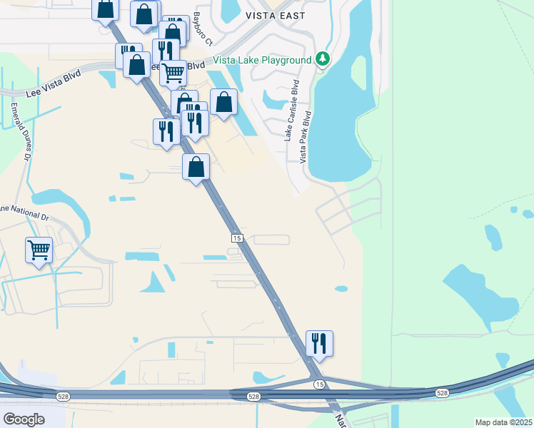 map of restaurants, bars, coffee shops, grocery stores, and more near 7567 Narcoossee Road in Orlando
