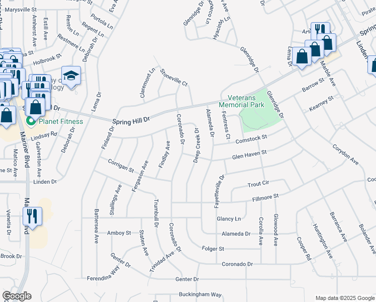 map of restaurants, bars, coffee shops, grocery stores, and more near 12061 Glen Haven Street in Spring Hill