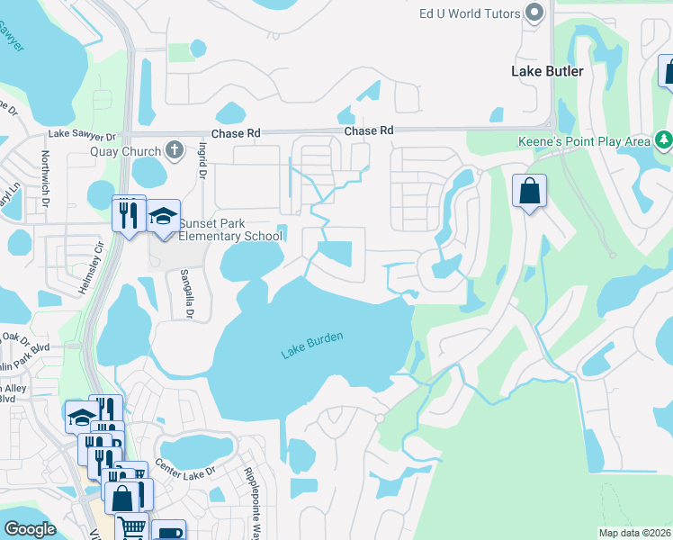 map of restaurants, bars, coffee shops, grocery stores, and more near 11627 Vinci Way in Windermere