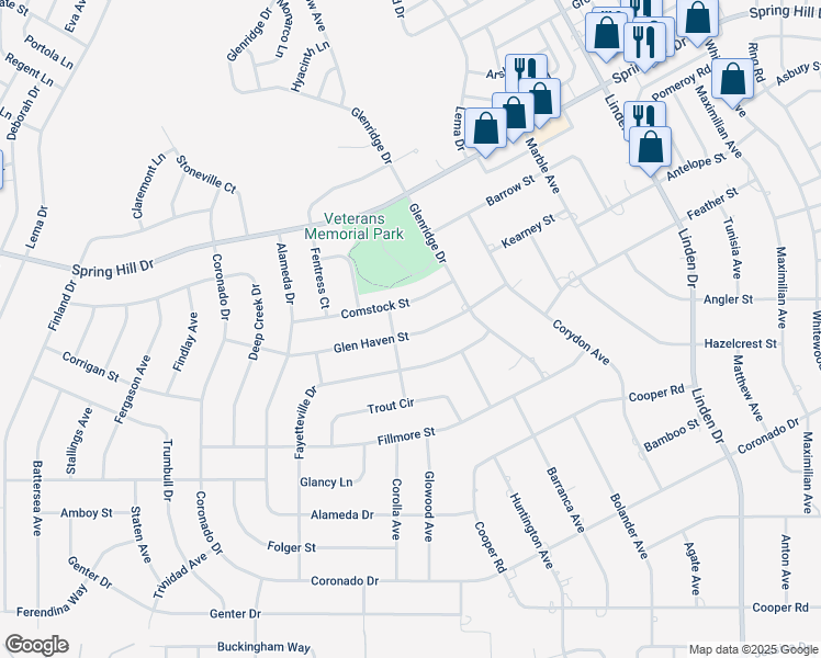 map of restaurants, bars, coffee shops, grocery stores, and more near 12333 Glen Haven Street in Spring Hill