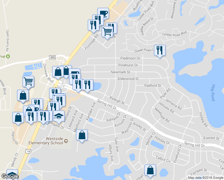 map of restaurants, bars, coffee shops, grocery stores, and more near 1483 Trenton Avenue in Spring Hill