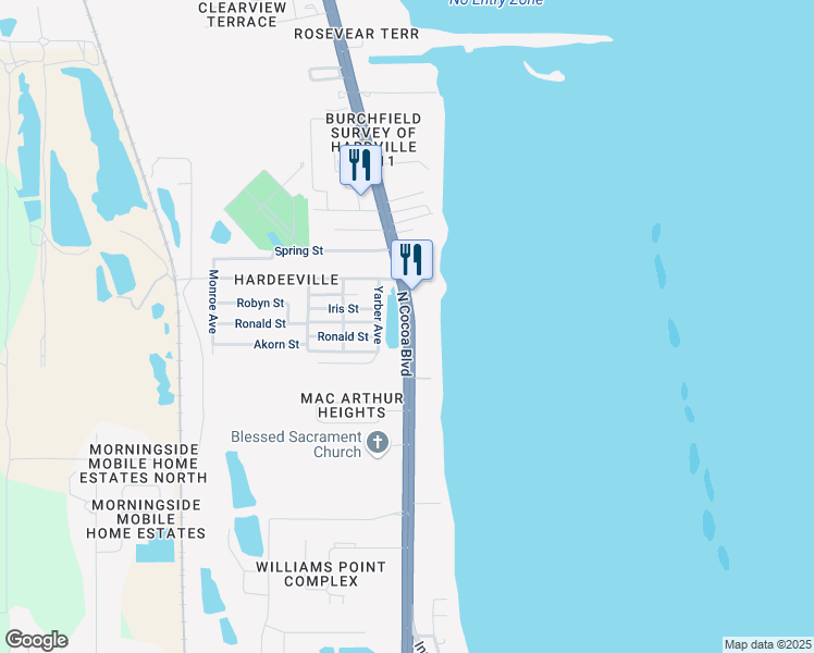 map of restaurants, bars, coffee shops, grocery stores, and more near North Cocoa Boulevard in Cocoa