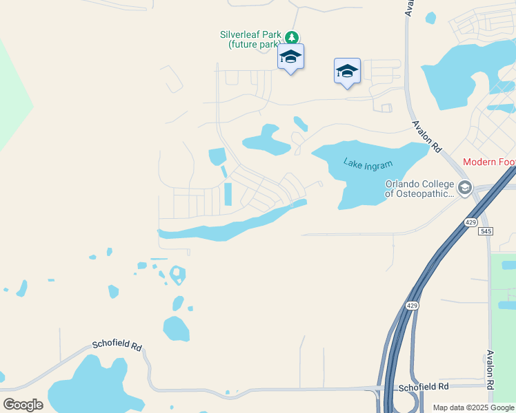 map of restaurants, bars, coffee shops, grocery stores, and more near 17432 Lake Ingram Road in Winter Garden