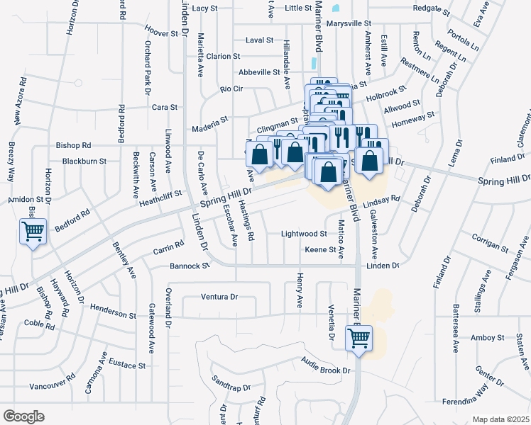 map of restaurants, bars, coffee shops, grocery stores, and more near 10454 Matterhorn Court in Spring Hill