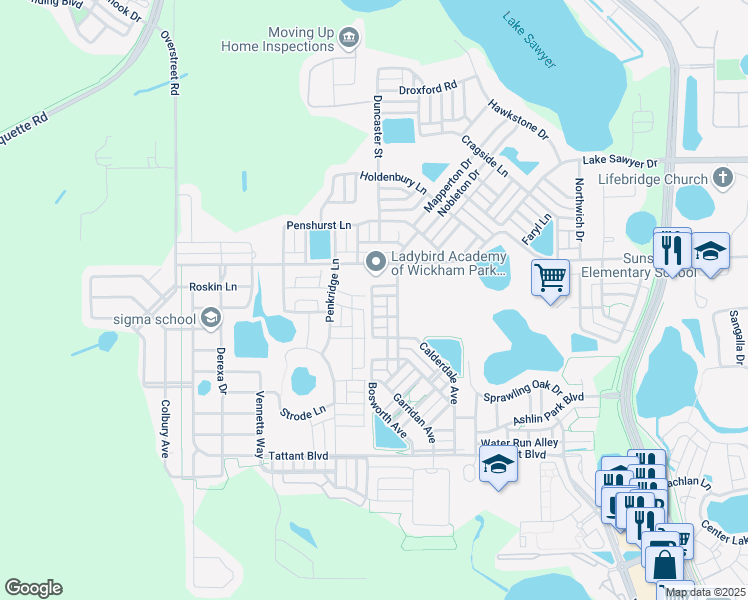 map of restaurants, bars, coffee shops, grocery stores, and more near 12998 Kegan Street in Windermere