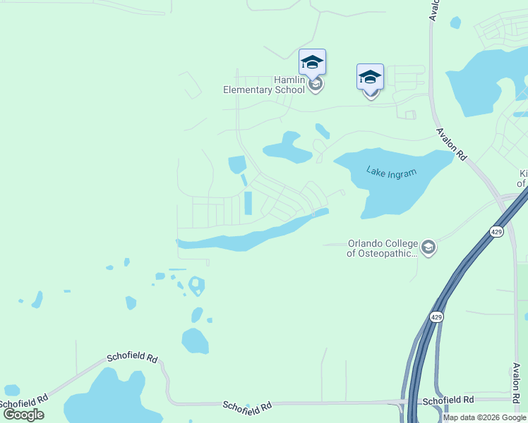 map of restaurants, bars, coffee shops, grocery stores, and more near 17432 Lake Ingram Road in Winter Garden