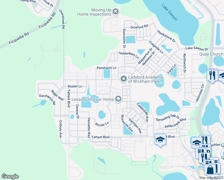 map of restaurants, bars, coffee shops, grocery stores, and more near 7230 Penkridge Lane in Windermere