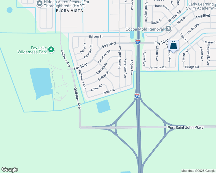 map of restaurants, bars, coffee shops, grocery stores, and more near 6050 Adina Road in Cocoa