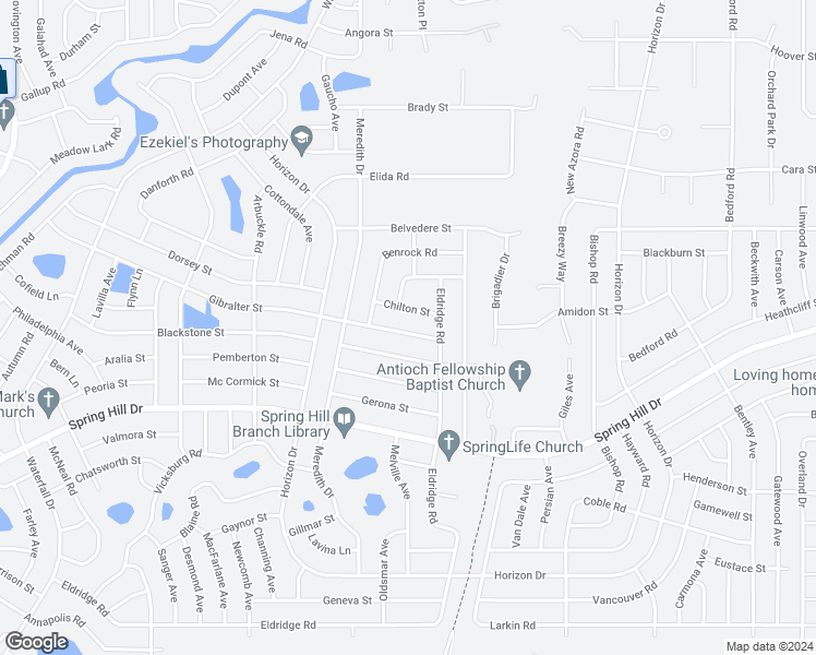 map of restaurants, bars, coffee shops, grocery stores, and more near 9283 Gibralter Street in Spring Hill
