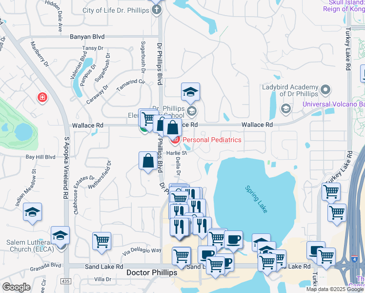 map of restaurants, bars, coffee shops, grocery stores, and more near 7700 Carriage Homes Drive in Orlando