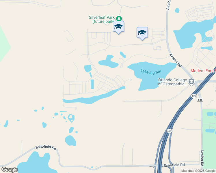 map of restaurants, bars, coffee shops, grocery stores, and more near 17432 Lake Ingram Road in Winter Garden