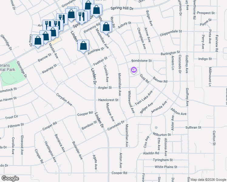 map of restaurants, bars, coffee shops, grocery stores, and more near 13256 Angler Street in Spring Hill