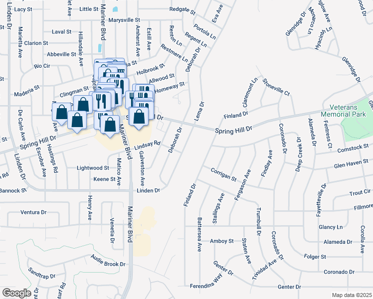 map of restaurants, bars, coffee shops, grocery stores, and more near 11065 Linden Drive in Spring Hill