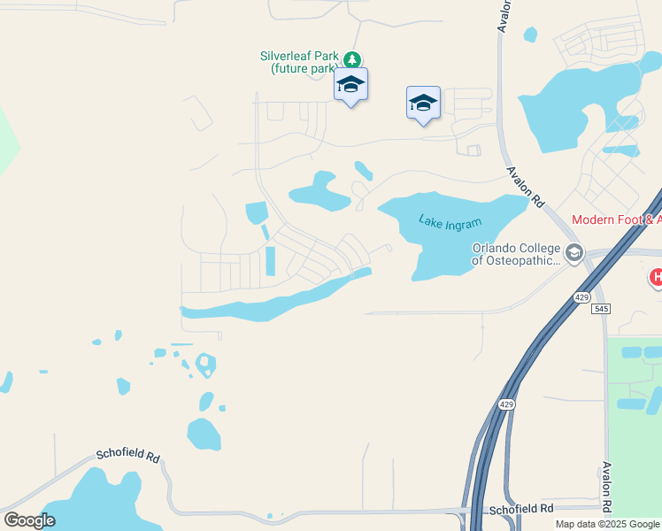 map of restaurants, bars, coffee shops, grocery stores, and more near 17432 Lake Ingram Road in Winter Garden
