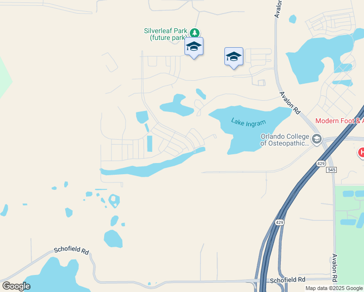 map of restaurants, bars, coffee shops, grocery stores, and more near 17432 Lake Ingram Road in Winter Garden
