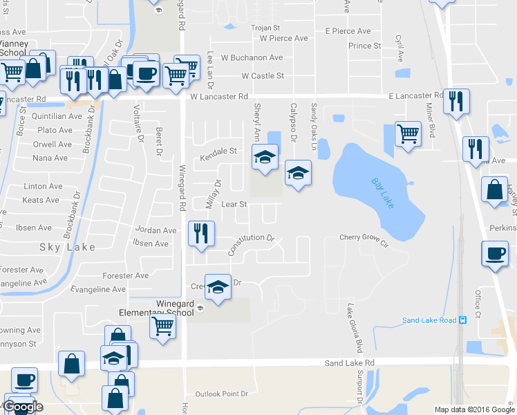 map of restaurants, bars, coffee shops, grocery stores, and more near 6722 Ovid Ave in Orlando