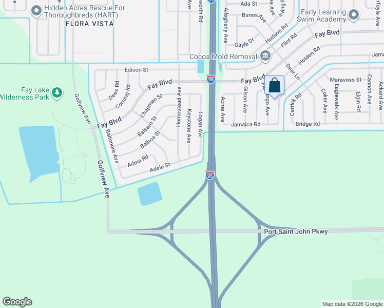map of restaurants, bars, coffee shops, grocery stores, and more near 5920 Adele Street in Cocoa