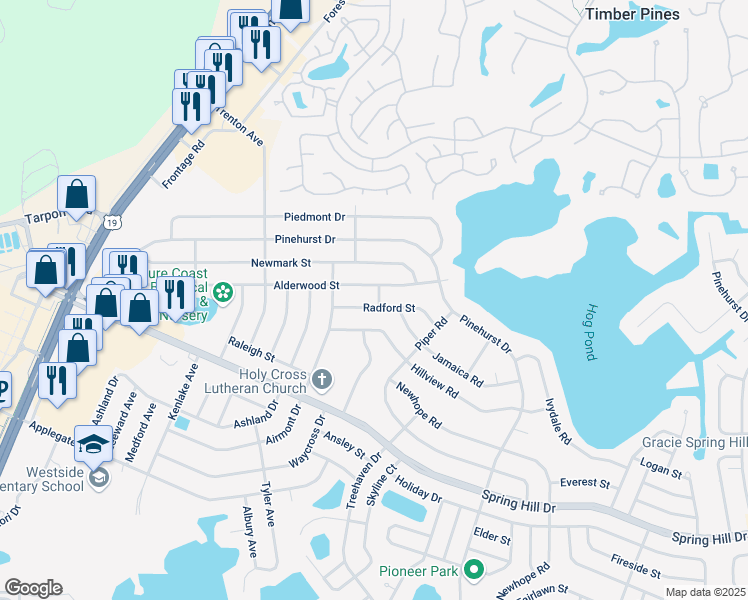 map of restaurants, bars, coffee shops, grocery stores, and more near 2005 Alden Avenue in Spring Hill