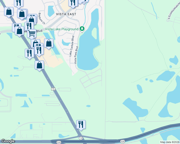 map of restaurants, bars, coffee shops, grocery stores, and more near 8727 Windsor Pointe Drive in Orlando