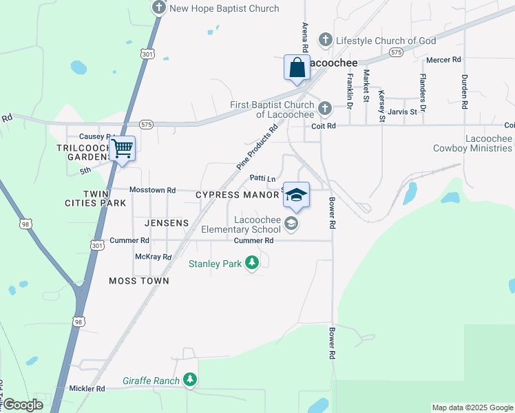 map of restaurants, bars, coffee shops, grocery stores, and more near 38724 Barbara Lane in Dade City