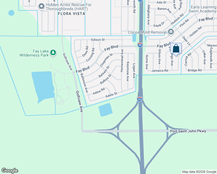 map of restaurants, bars, coffee shops, grocery stores, and more near 6050 Adina Road in Cocoa