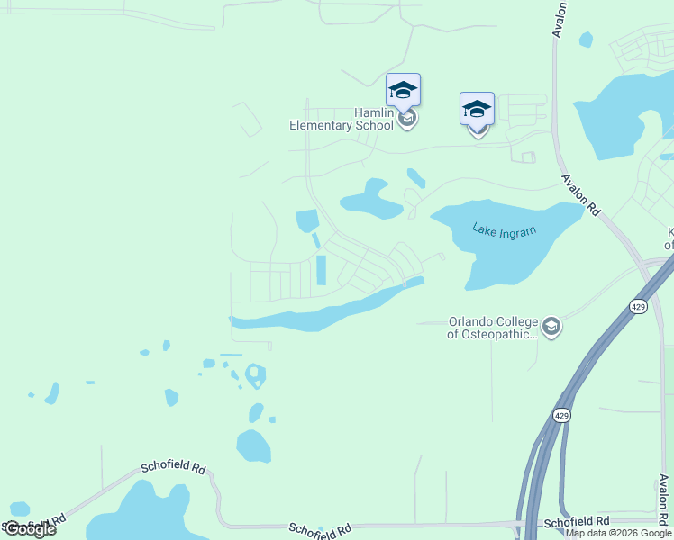 map of restaurants, bars, coffee shops, grocery stores, and more near 17584 Lake Ingram Road in Winter Garden
