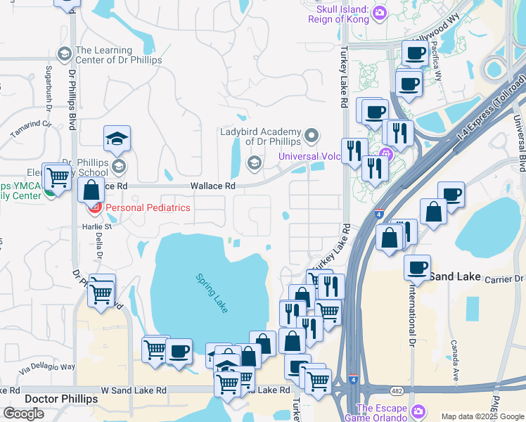 map of restaurants, bars, coffee shops, grocery stores, and more near 7011 Villa Estelle Drive in Orlando