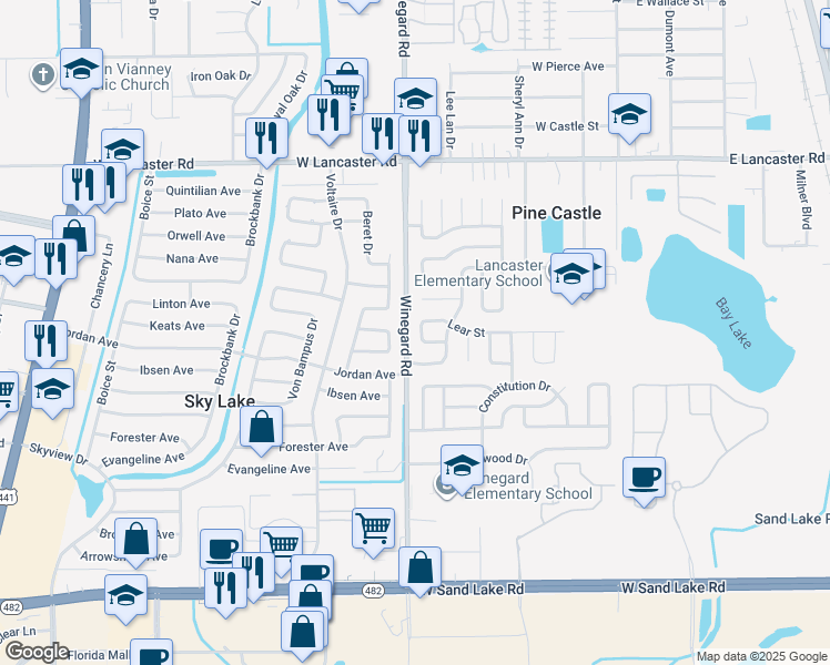 map of restaurants, bars, coffee shops, grocery stores, and more near 6720 Junius Ave in Orlando