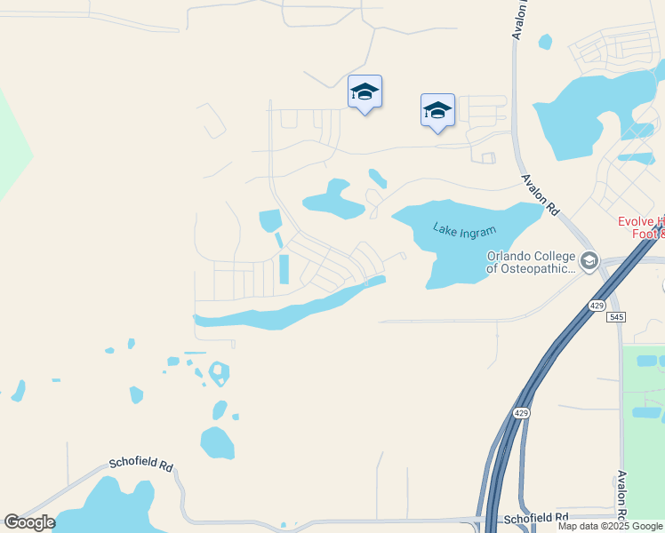 map of restaurants, bars, coffee shops, grocery stores, and more near 17432 Lake Ingram Road in Winter Garden