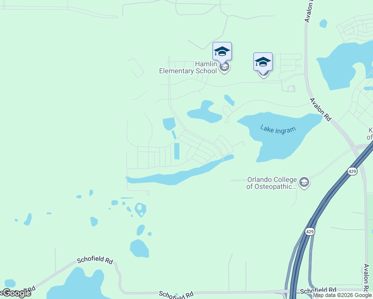 map of restaurants, bars, coffee shops, grocery stores, and more near 17432 Lake Ingram Road in Winter Garden
