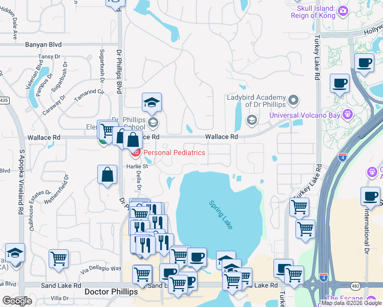 map of restaurants, bars, coffee shops, grocery stores, and more near 7548 Bayport Road in Orlando