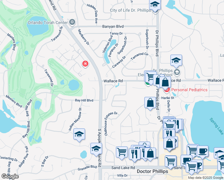 map of restaurants, bars, coffee shops, grocery stores, and more near 7031 Somerton Boulevard in Orlando