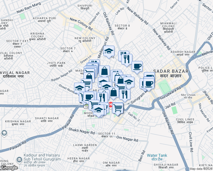 map of restaurants, bars, coffee shops, grocery stores, and more near 1545/4 Rao Mohar Singh Marg in Gurugram