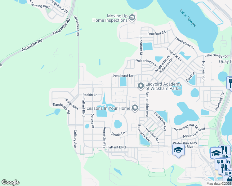 map of restaurants, bars, coffee shops, grocery stores, and more near 13191 Kegan Street in Windermere