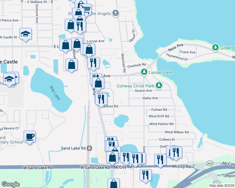 map of restaurants, bars, coffee shops, grocery stores, and more near 6631 Harvey St in Orlando